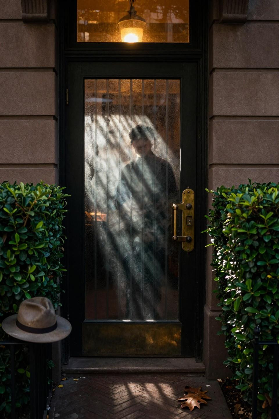 prohibition bar - vertical reeded glass door with brass hardware