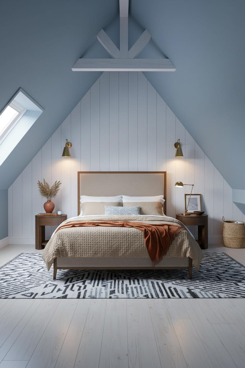 Attic Bedroom Angled Ceiling Coastal Modern