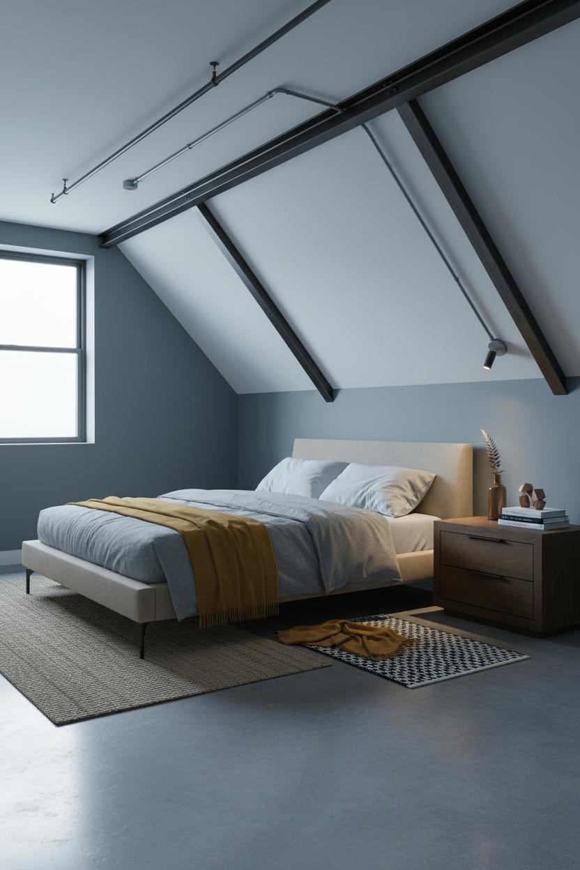 Attic Bedroom Industrial Bed Frame Design