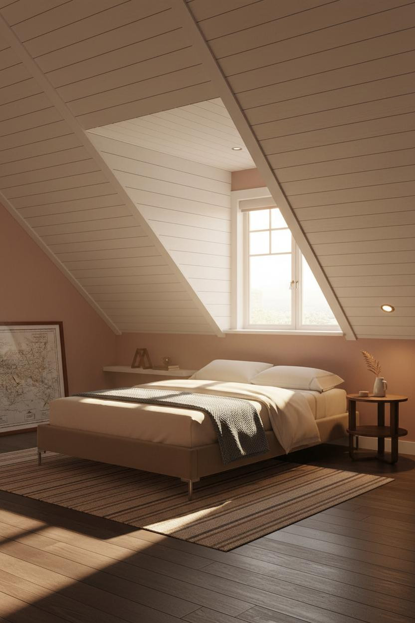 Attic Bedroom Sloped Ceiling Golden Light