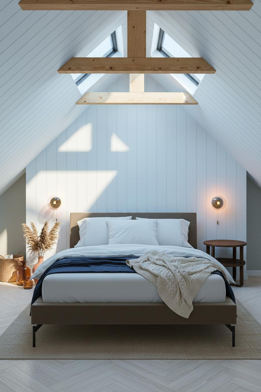 Attic Loft Bedroom Skylight Sloped Ceiling Coastal
