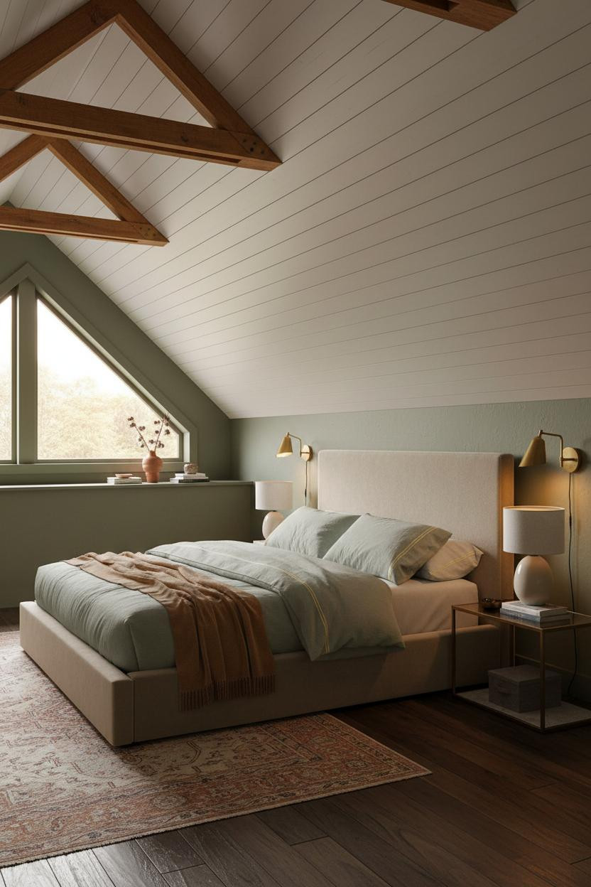 Attic Loft Bedroom Sloped Ceiling Brass Sconce