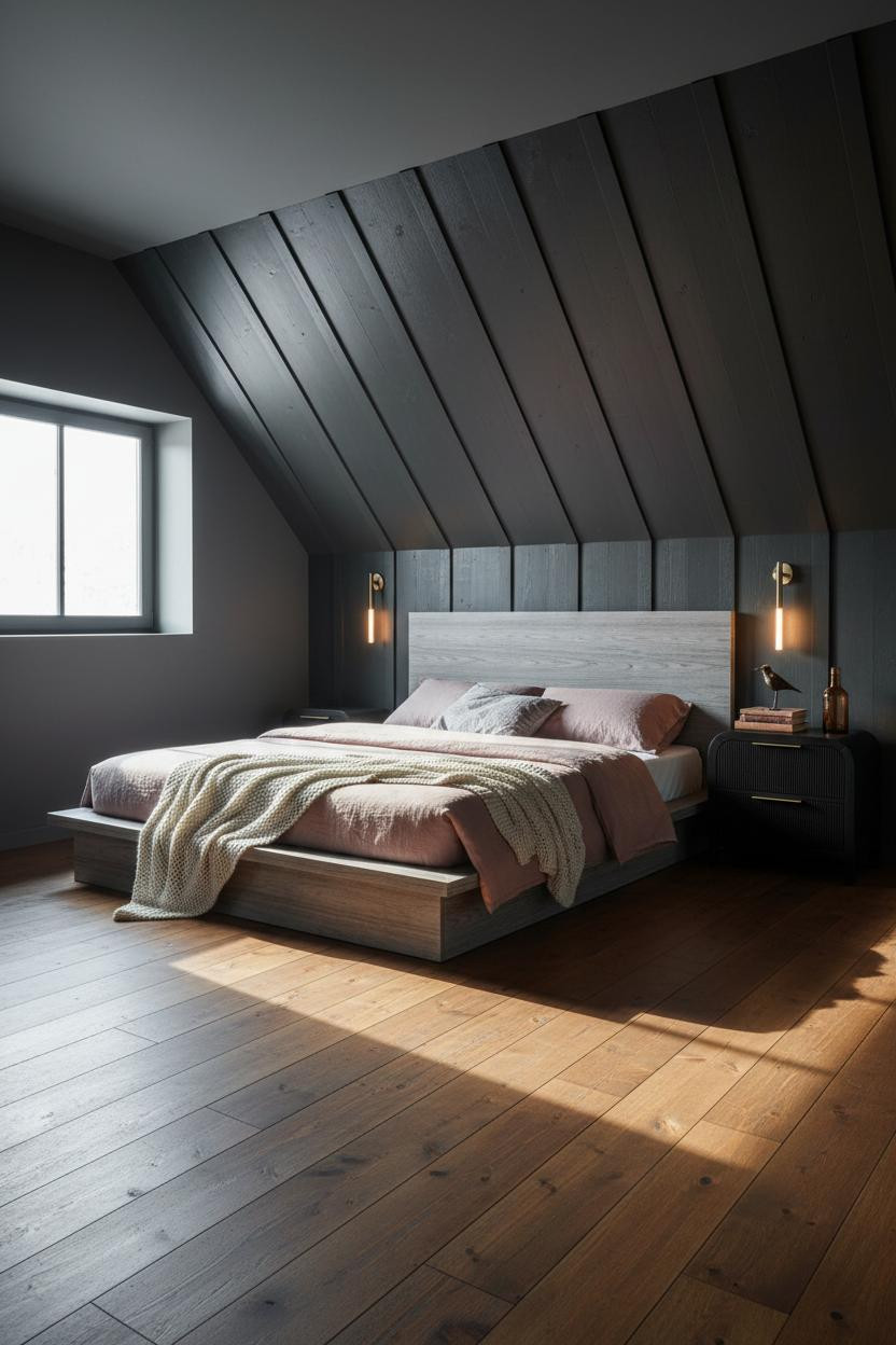 Attic Loft Bedroom Sloped Ceiling Charcoal