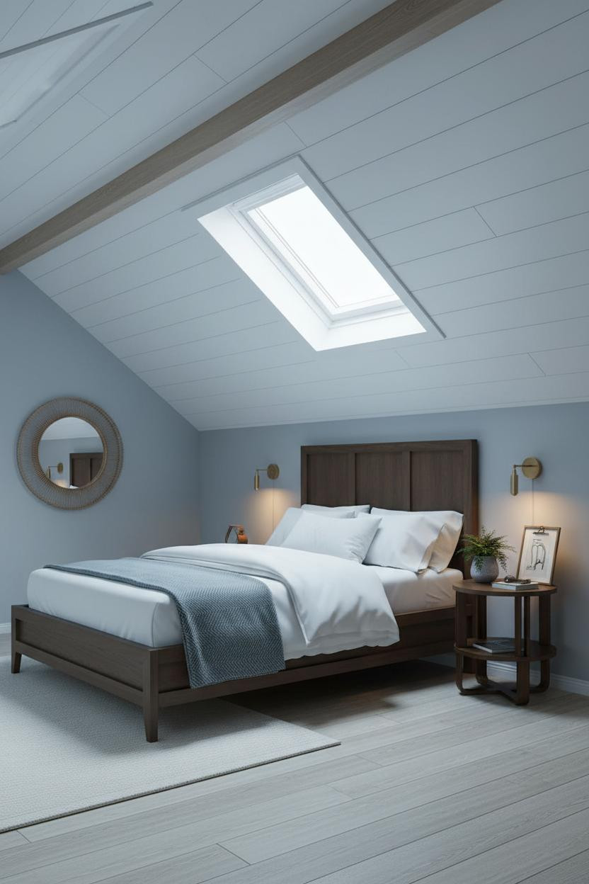 Low Attic Bedroom Sloped Ceiling Skylight