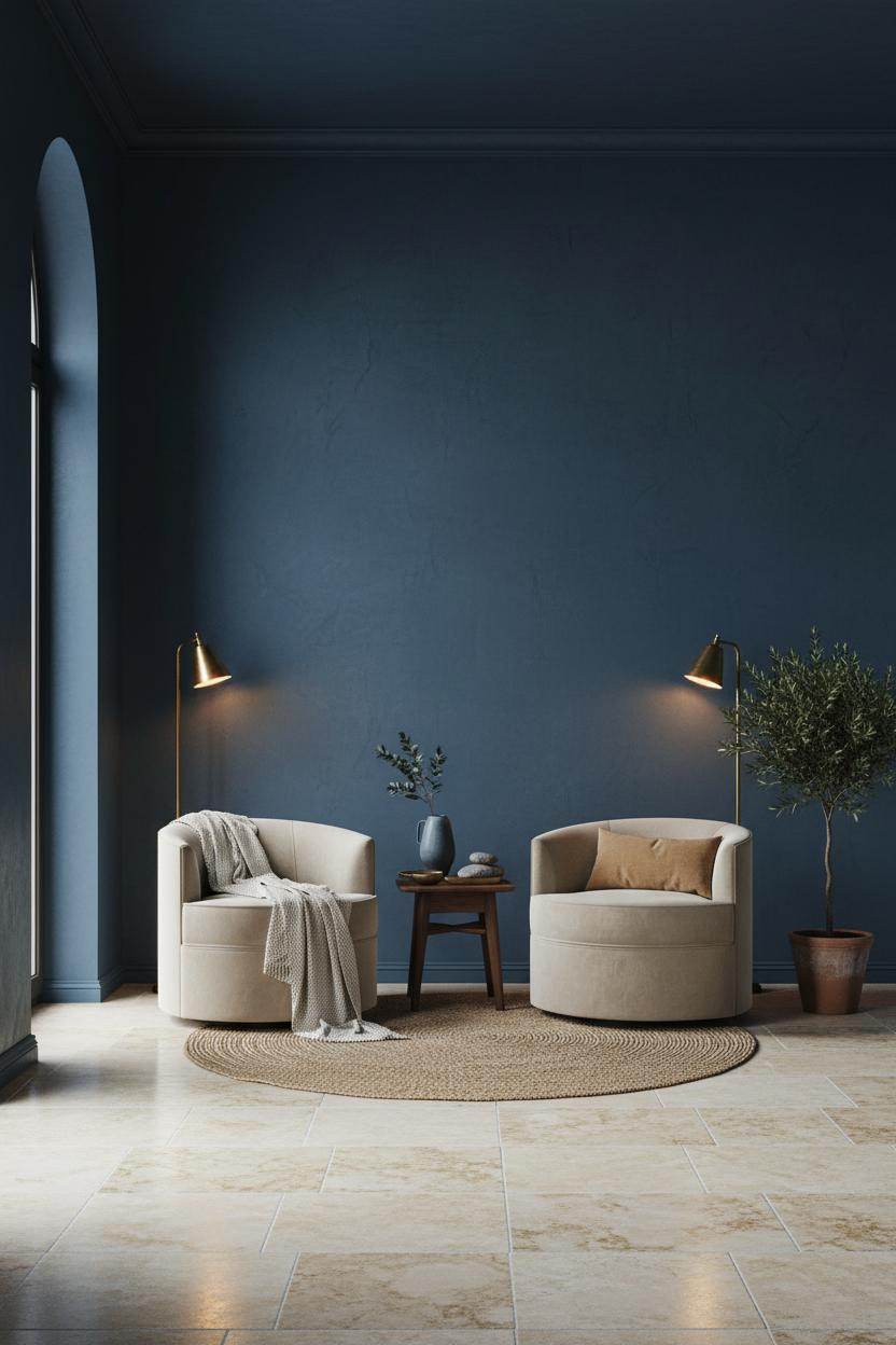 Bright bedroom sitting area with a cream swivel chair and matching tufted ottoman positioned by a window, soft natural light, neutral palette, modern master suite lounge corner.