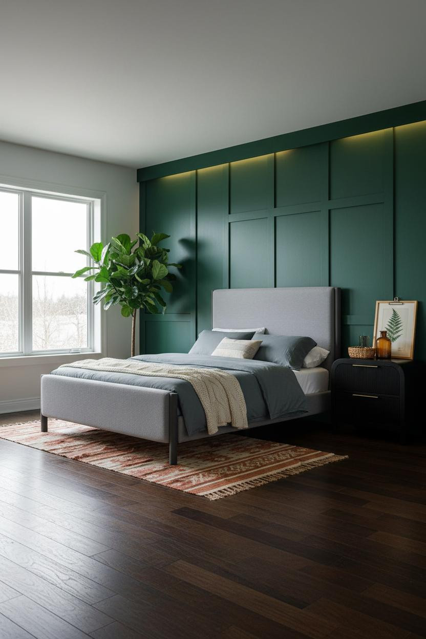 Black Bed Frame Forest Green Bedroom