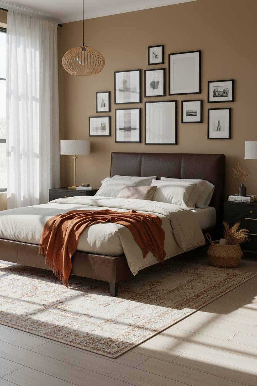 Black Bed Frame Japandi Gallery Wall Bedroom