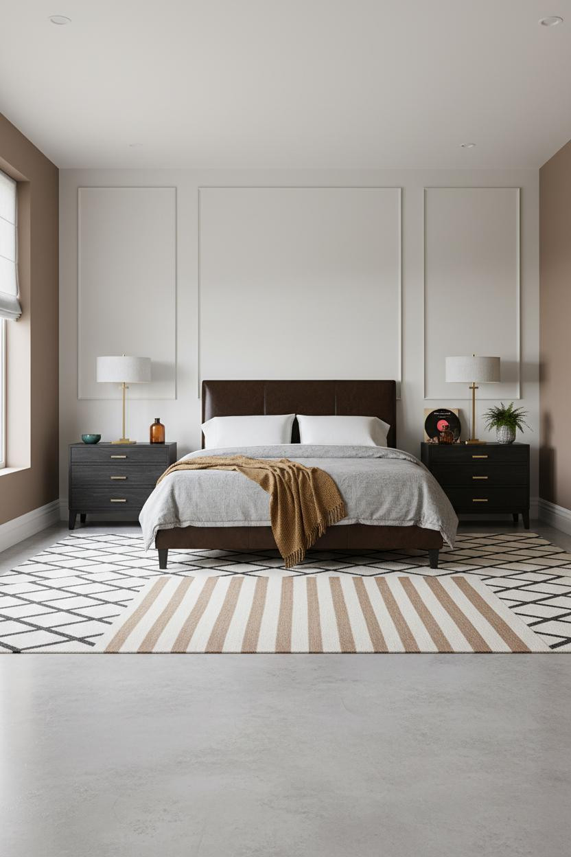 Black Bed Frame Paneled Wall Bedroom