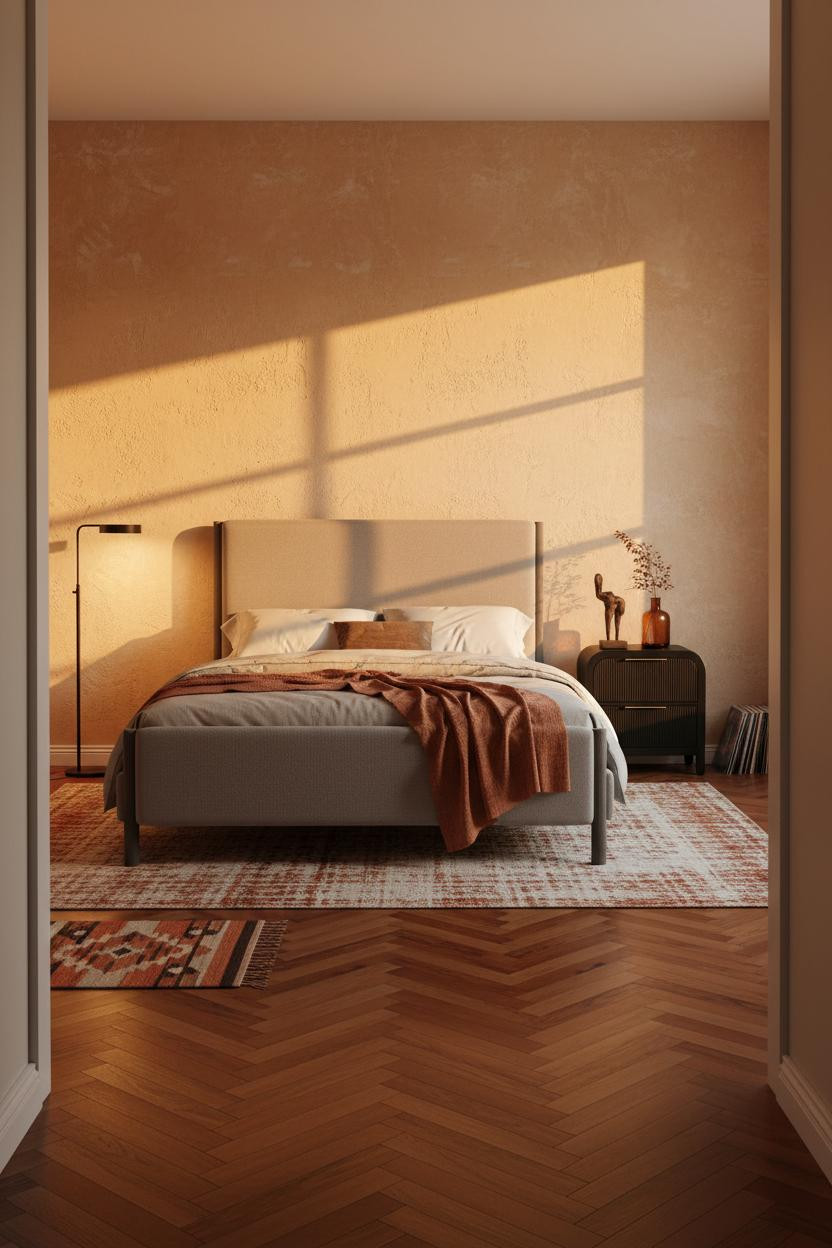 Black Bedframe Bedroom MCM Ochre Walls