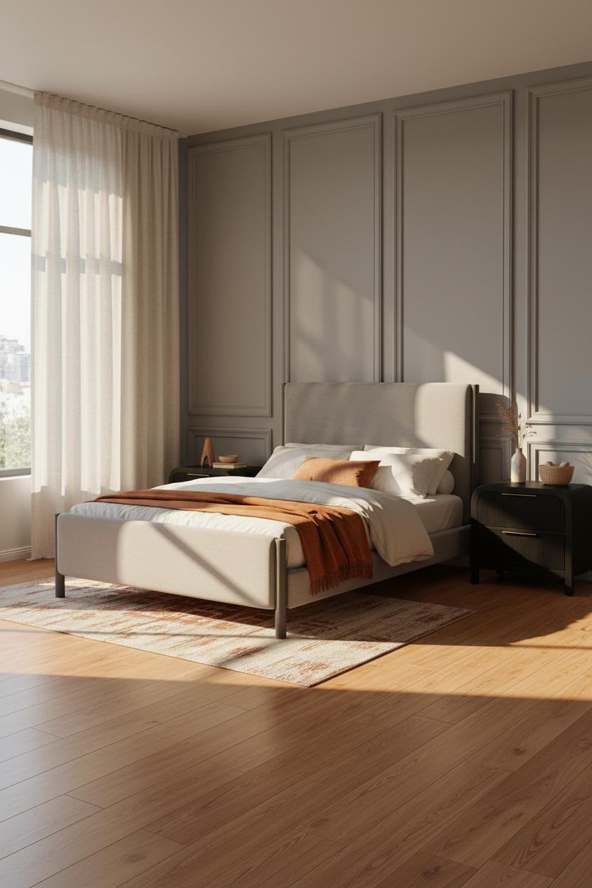 Black Bedframe Bedroom Warm Minimal