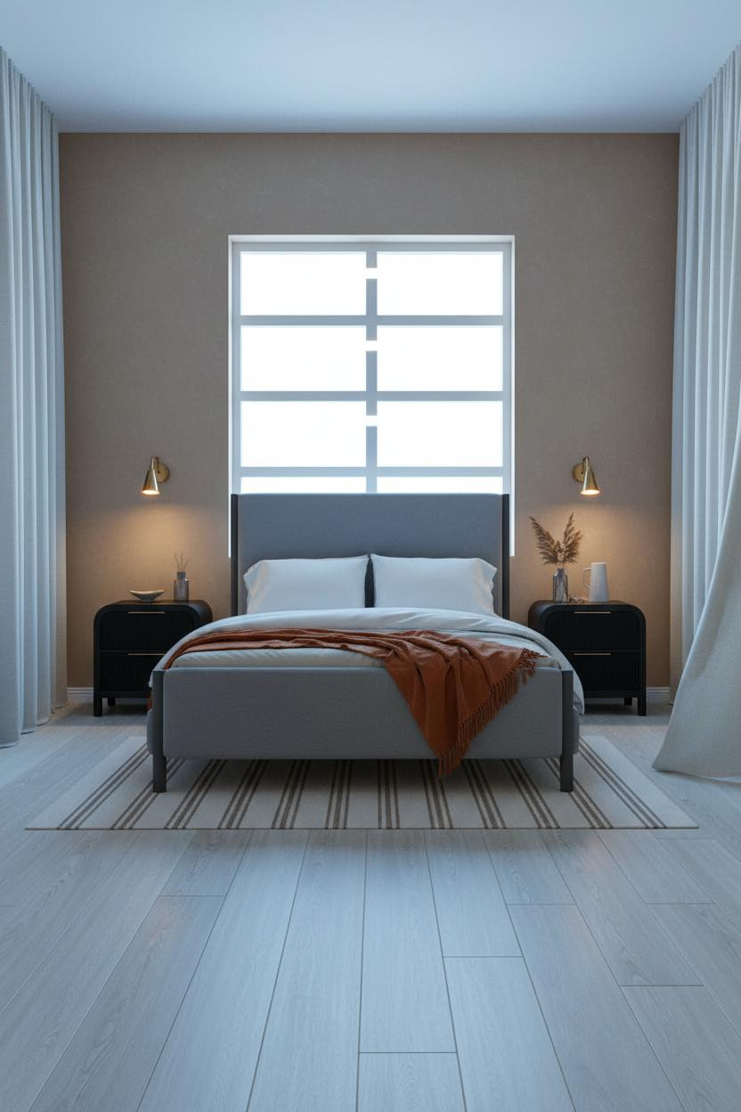 Black Bedframe Coastal Modern Bedroom