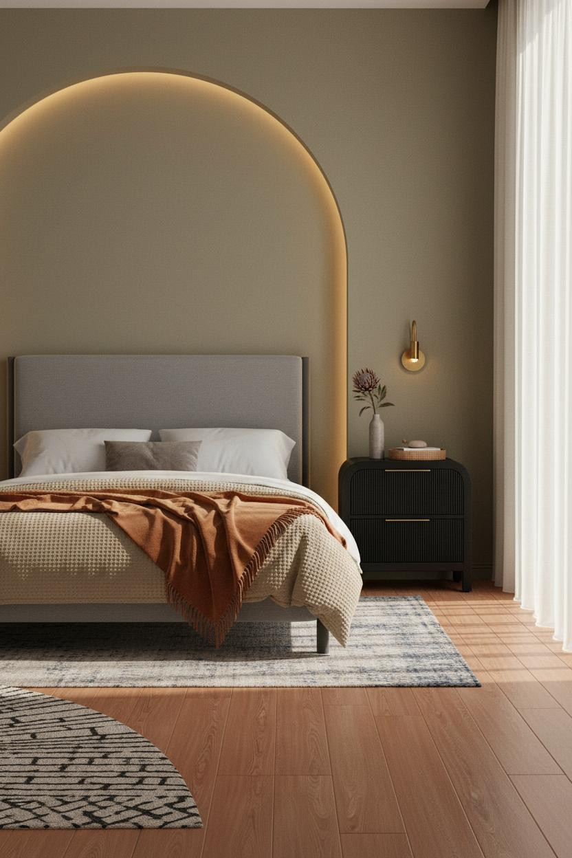 Black Bedframe Japandi Bedroom Arched Niche