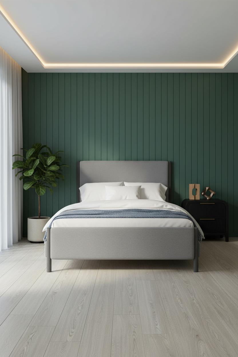 Black Bedframe Japandi Forest Green Bedroom