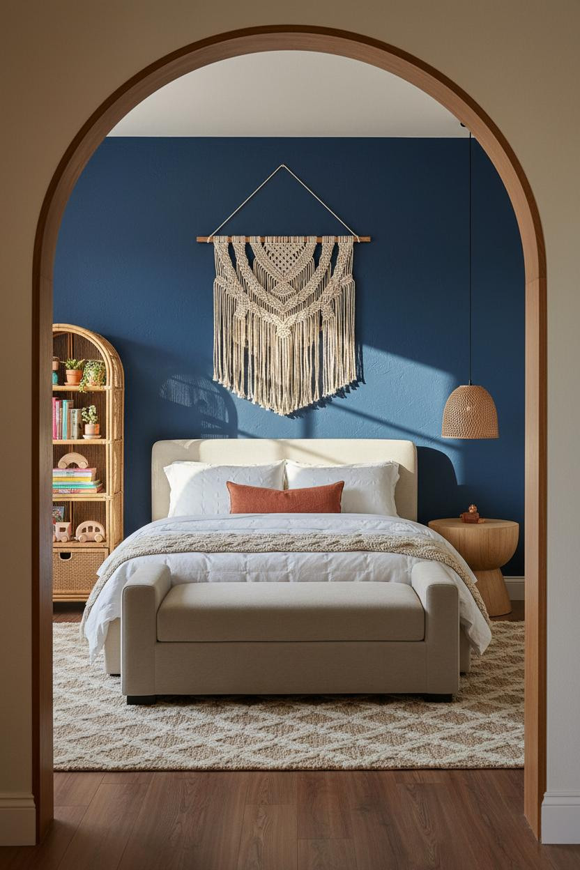 Boho Child's Bedroom Cobalt Macrame Design