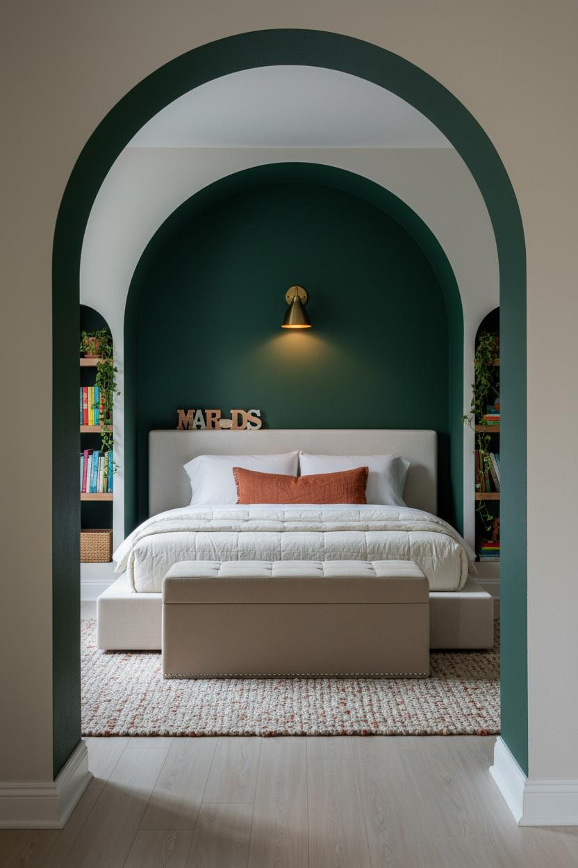 Children's Bedroom Arched Alcove Forest Green Design