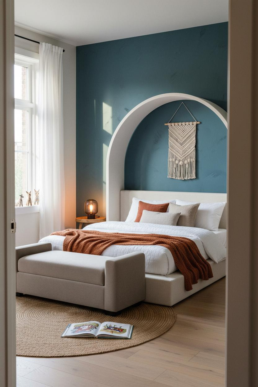 Children's Bedroom Teal Accent Wall Canopy Boho