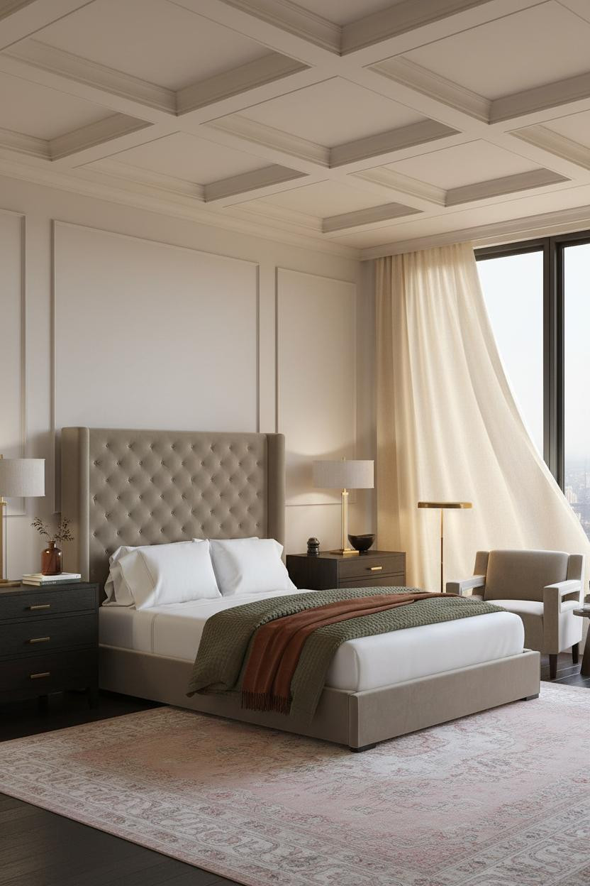 Classy Bedroom Art Deco Coffered Ceiling