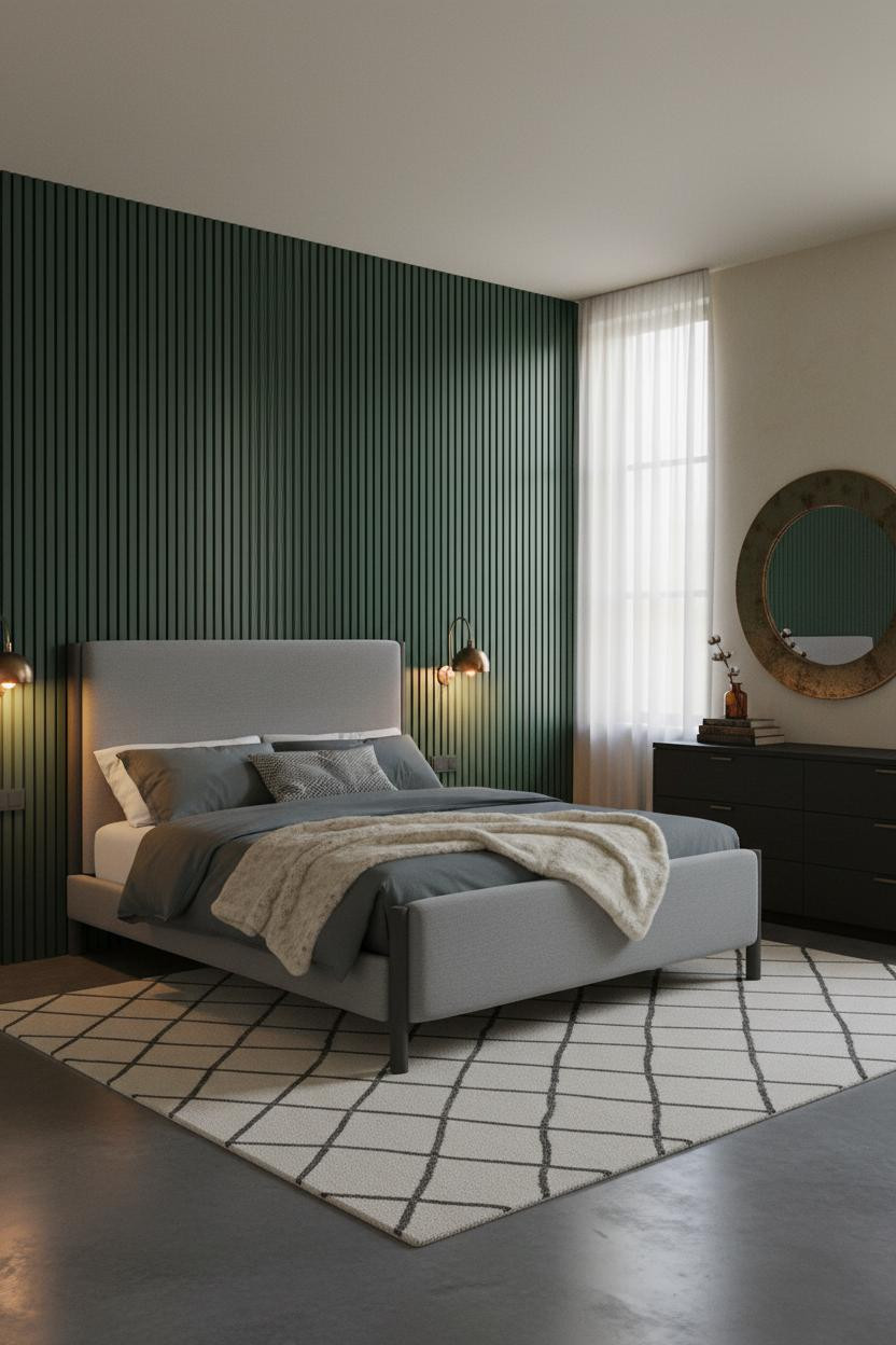 Classy Bedroom Dark Green Headwall Luxury