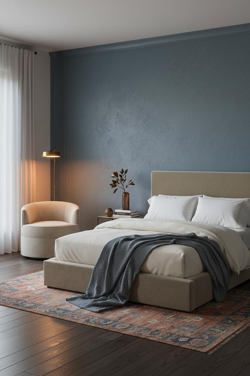 Classy Bedroom Women Slate Blue Accent Wall