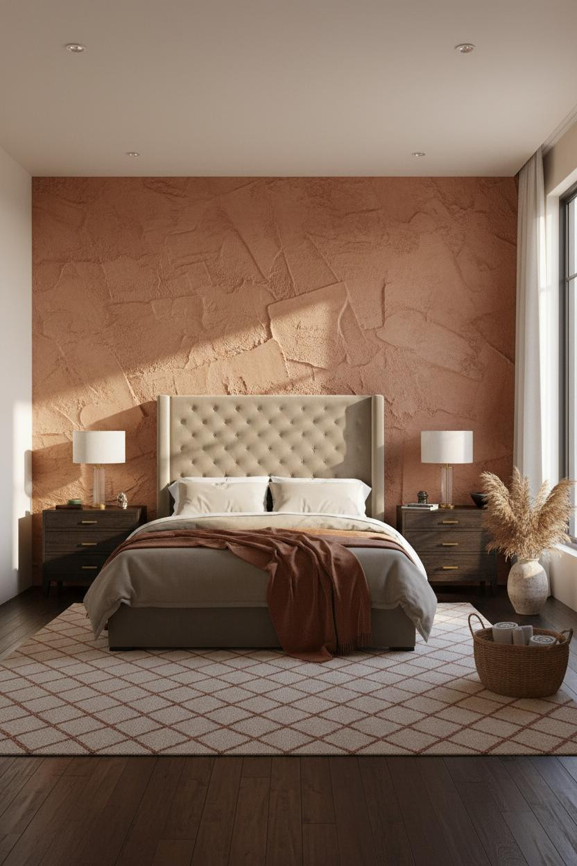 Classy Bedroom Women Terracotta Wainscoting