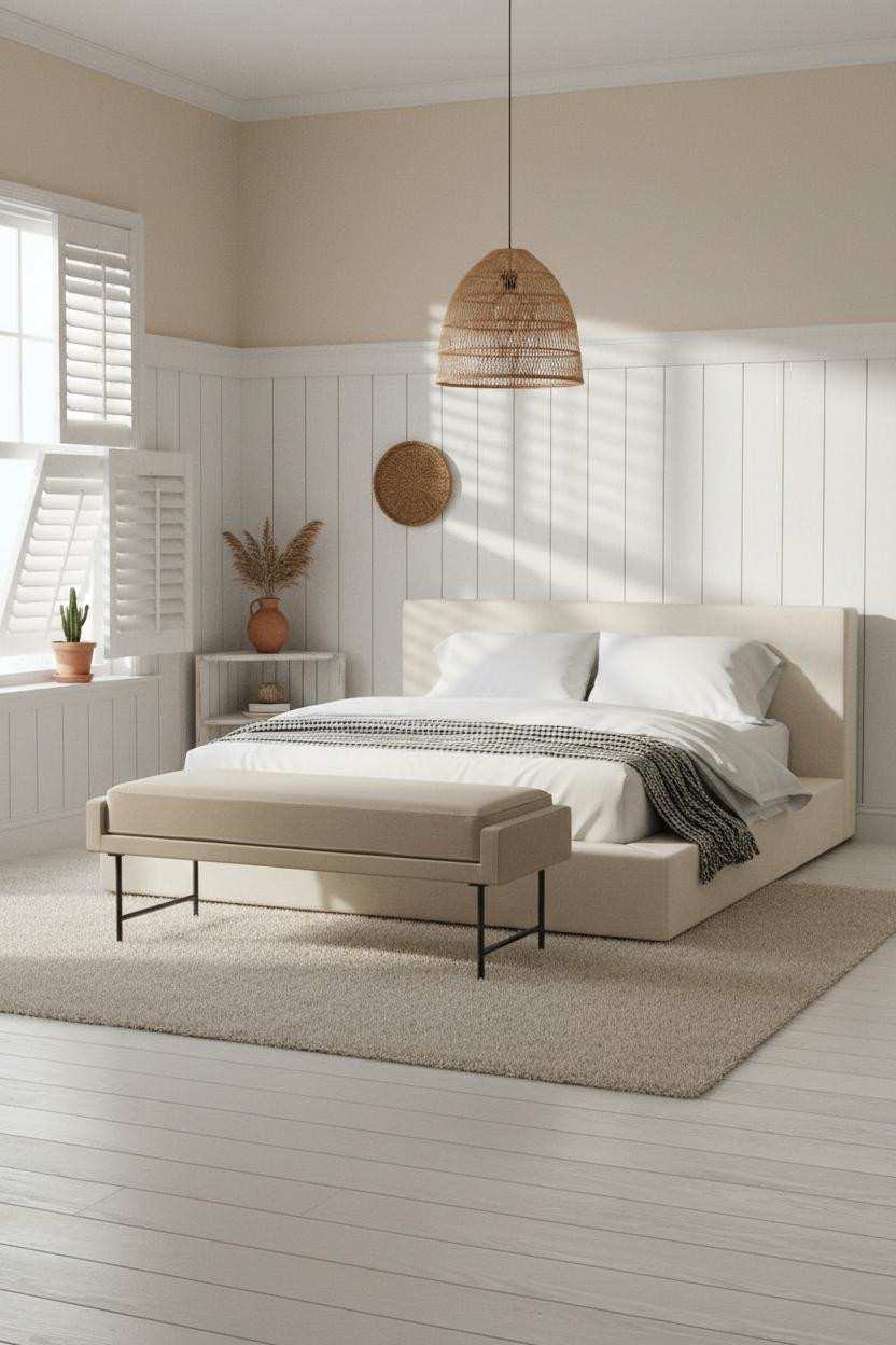 Coastal Teen Bedroom Beachy Wainscoting Light