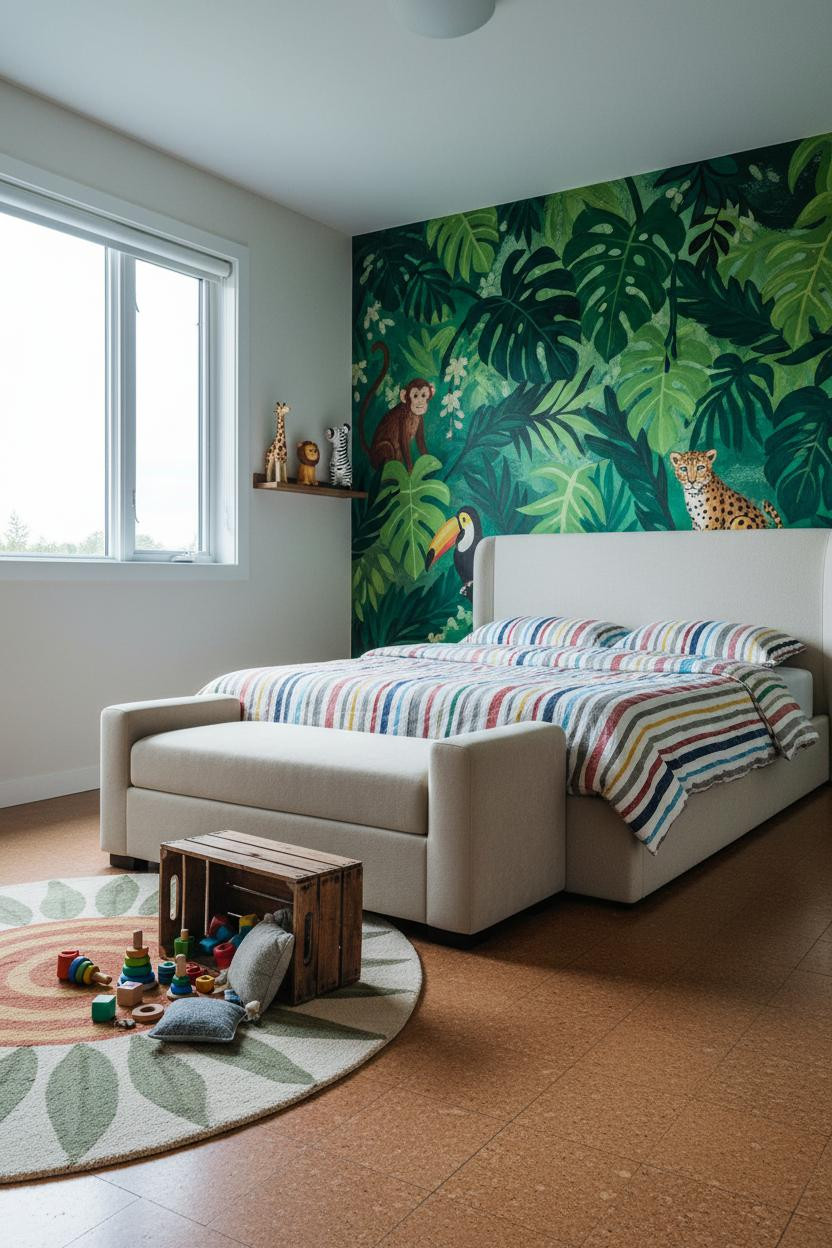 Colorful Kids Bedroom Jungle Mural Headboard
