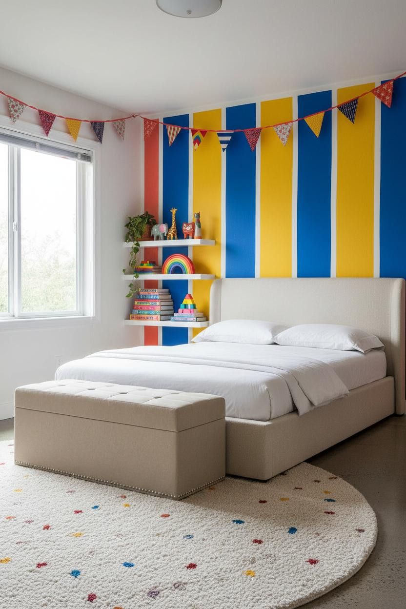 Colorful Kids Bedroom Stripe Accent Wall