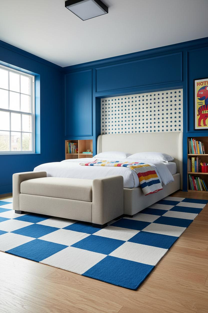 Colorful Kids Room Cobalt Headboard Bedroom