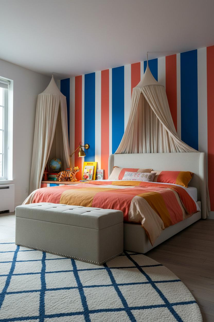 Colorful Kids Room Striped Accent Wall