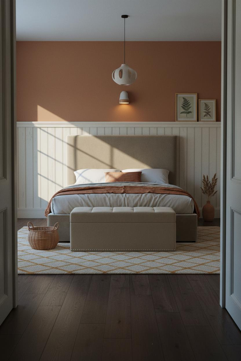 Cottage Bedroom Wainscoting Botanical Decor