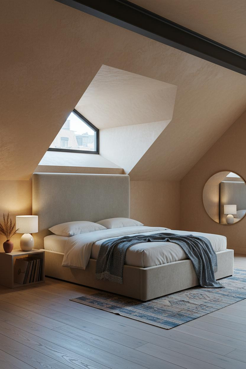 Cozy Attic Bedroom Industrial Steel Beam Minimal