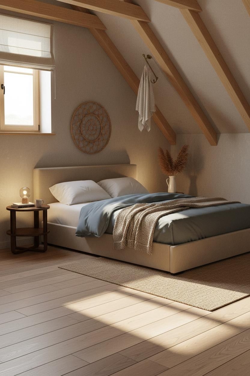 Cozy Attic Bedroom Low Ceiling Japandi