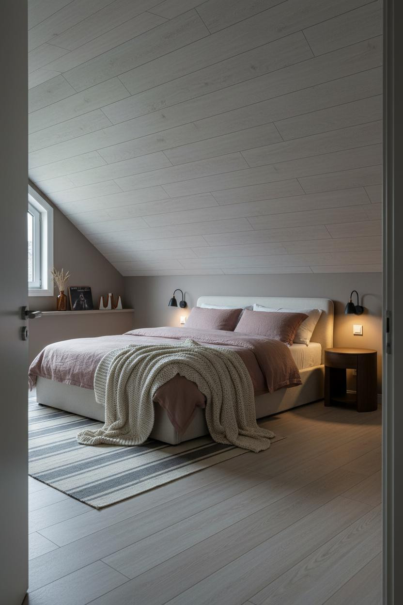 Cozy Attic Bedroom Low Ceiling Pale Wood