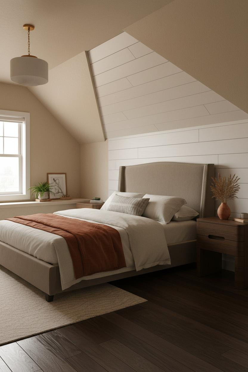 Cozy Attic Bedroom Low Ceiling Shiplap