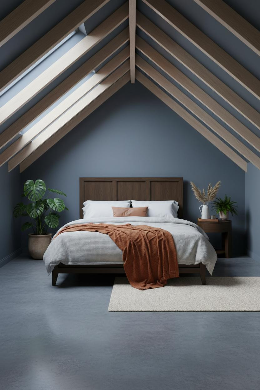Cozy Attic Bedroom Low Ceiling Timber Rafters