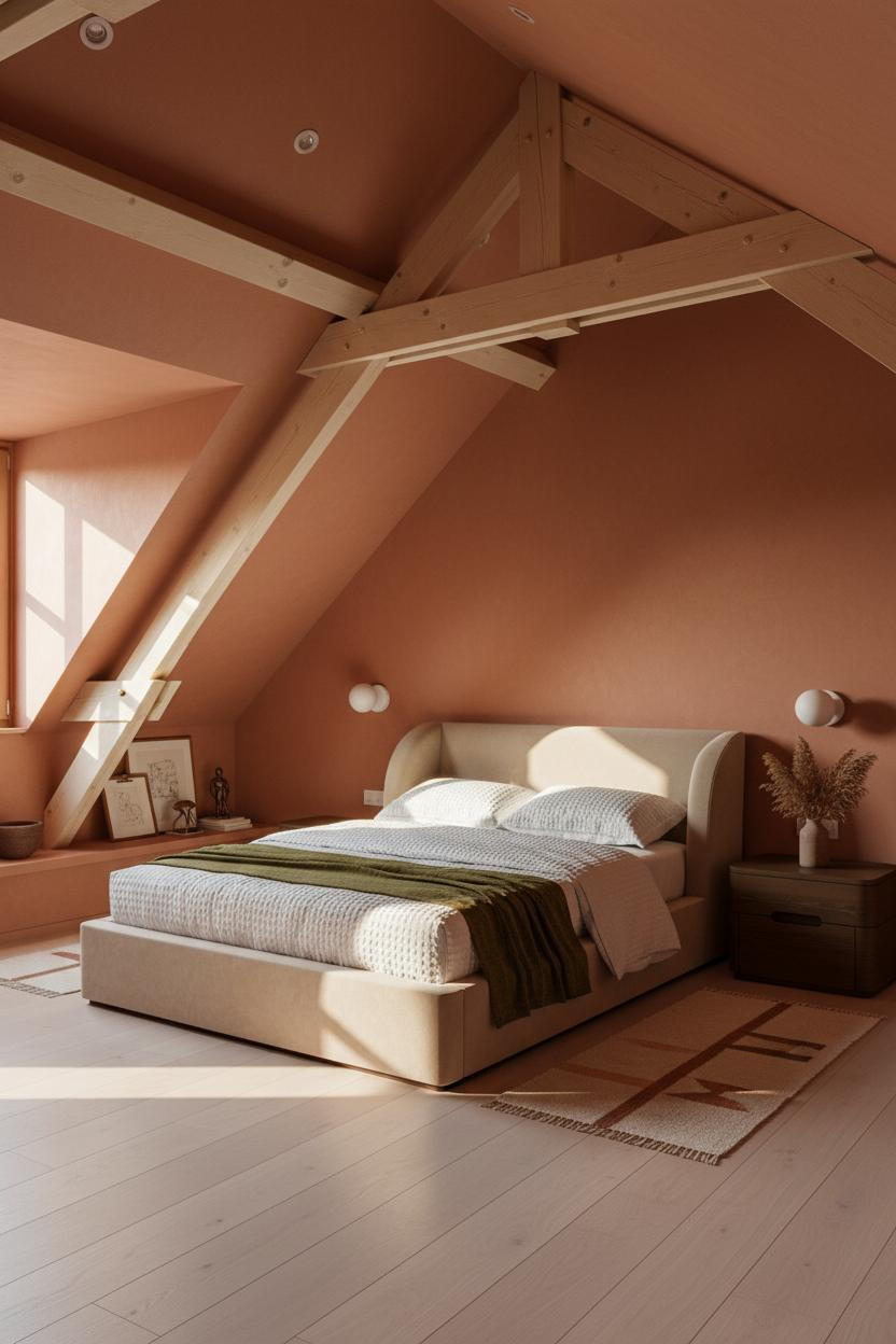 Cozy Attic Bedroom Low Ceiling Wood Beams