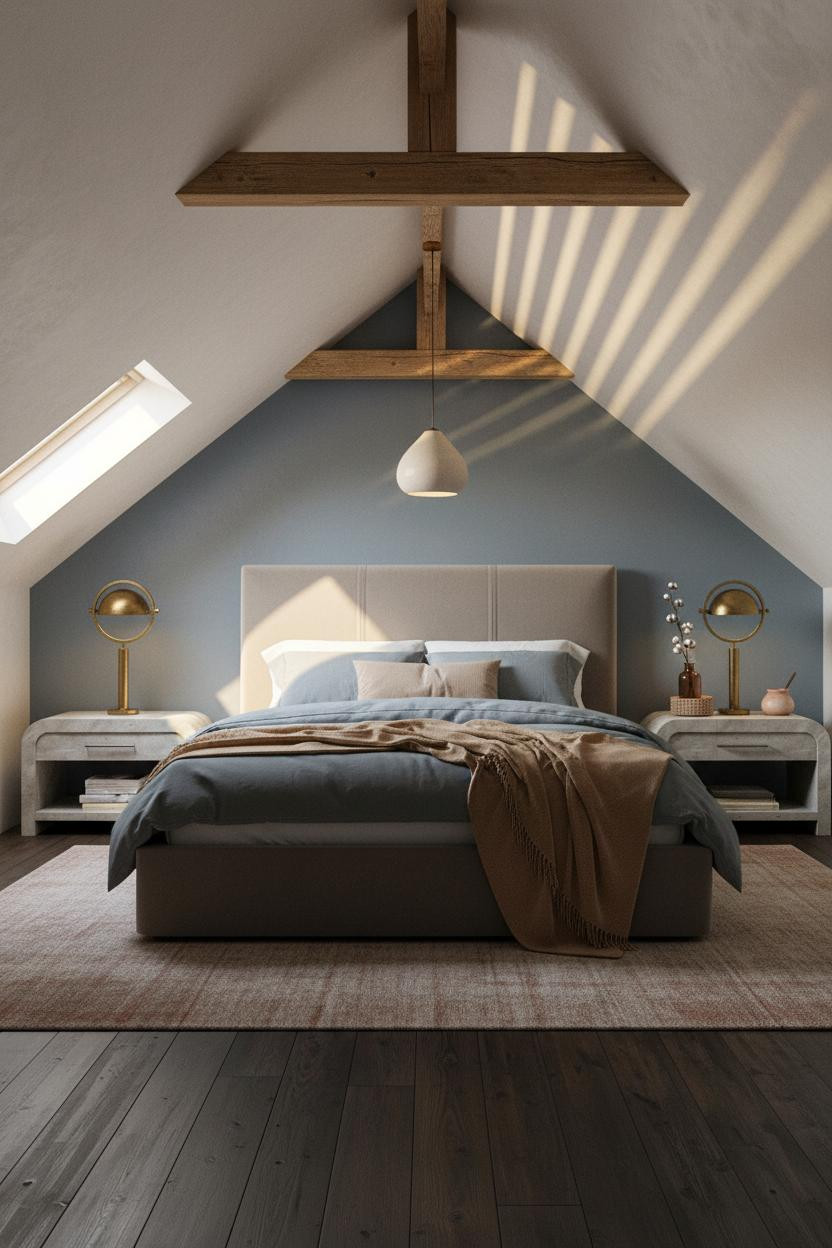 Cozy Attic Bedroom Natural Light Timber Earthy Tones