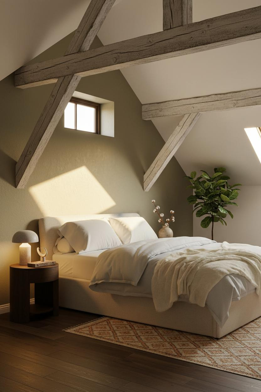 Cozy Attic Bedroom Rustic Timber Warm Light