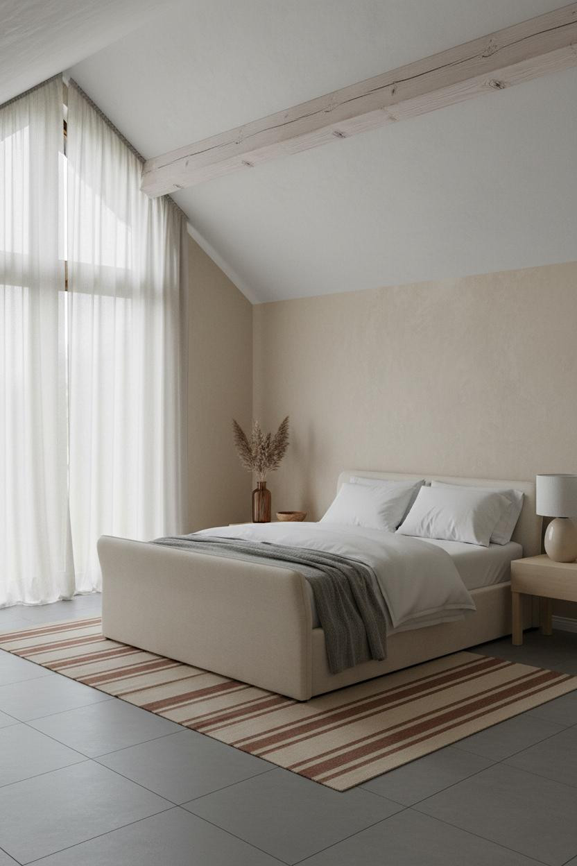 Cozy Attic Bedroom Timber Beam Earthy Decor