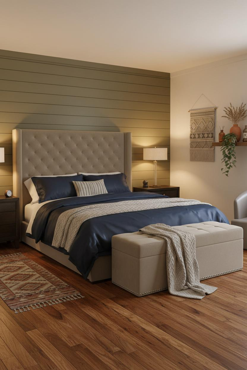 Cozy Basement Bedroom Shiplap Accent Wall