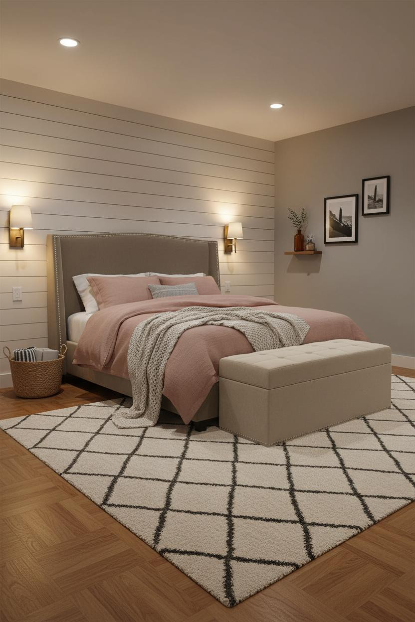 Cozy Basement Bedroom Shiplap Accent Wall