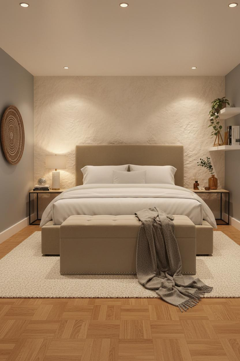 Cozy Basement Bedroom Warm Lighting