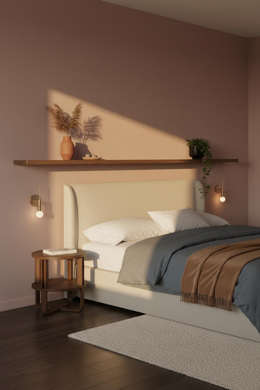 Cozy Bedroom Small Rooms Walnut Shelf