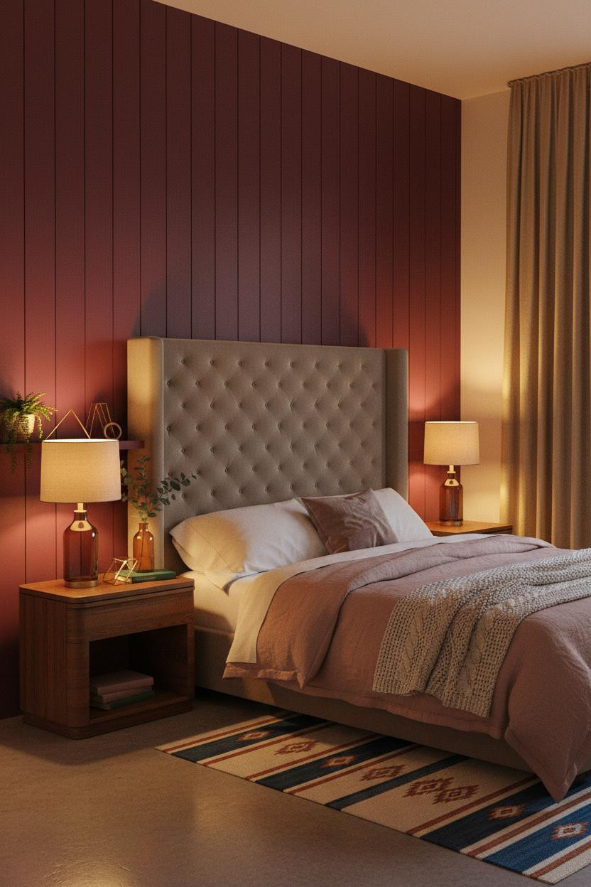 Cozy Colorful Bedroom Burgundy Shiplap