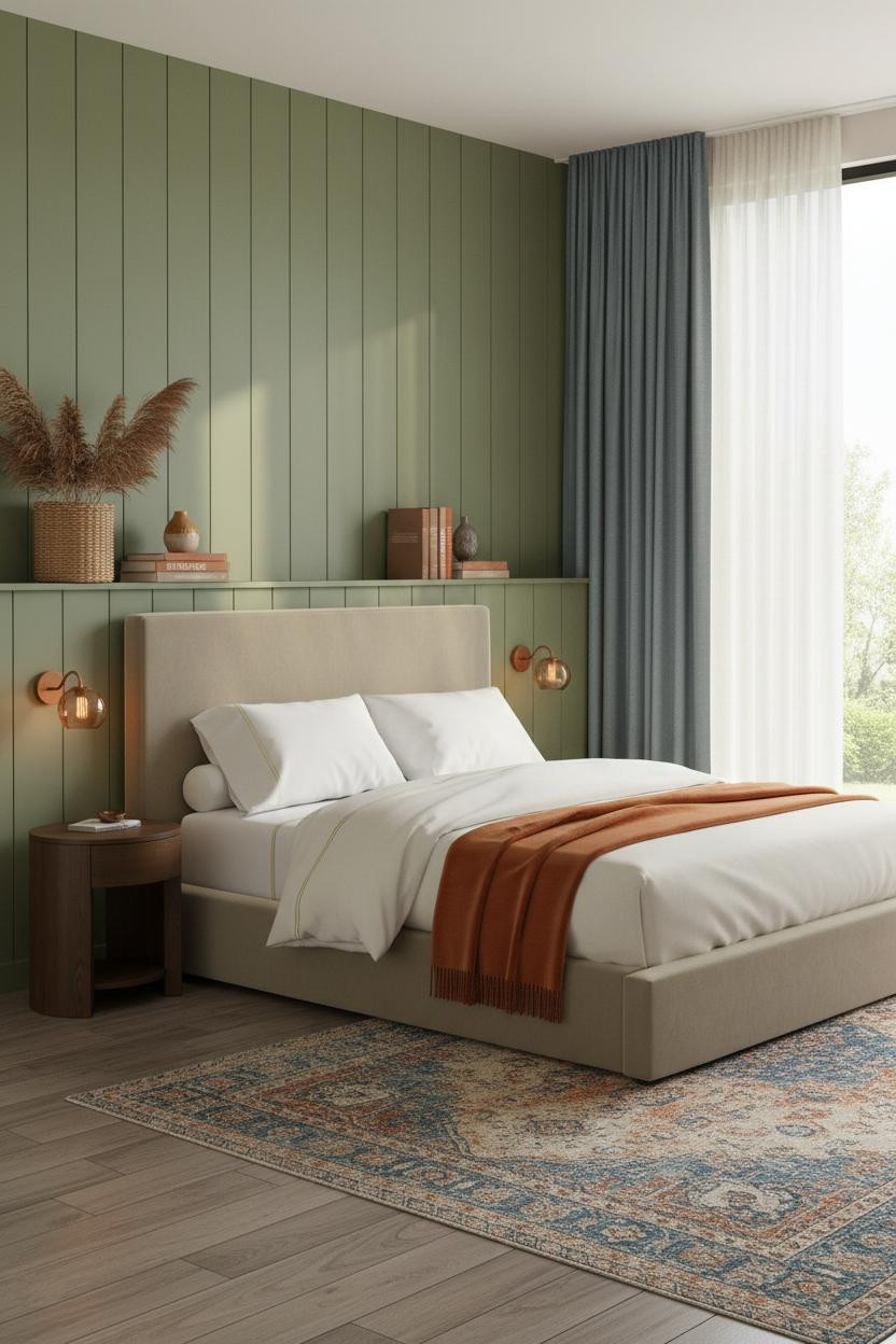 Cozy Colorful Bedroom Moss Green Shiplap