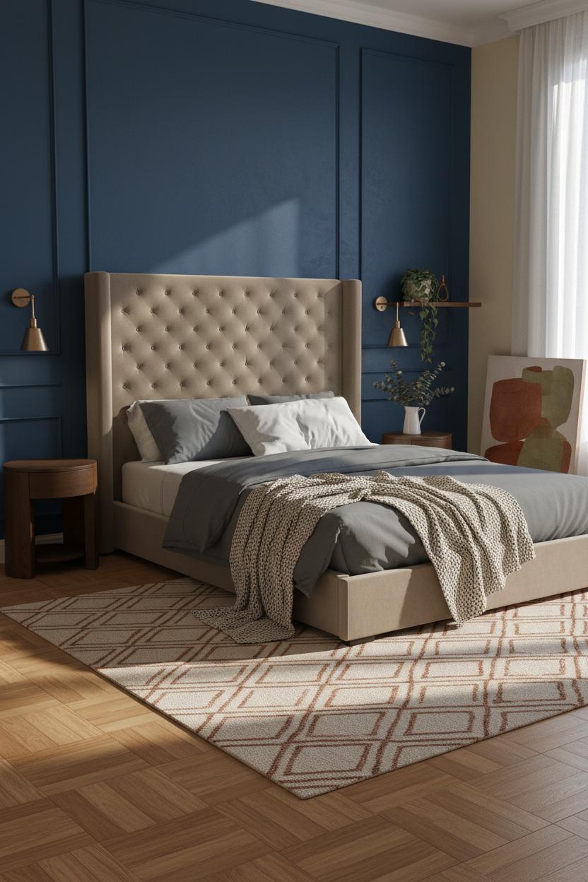 Cozy Colorful Bedroom Sapphire Accent Wall