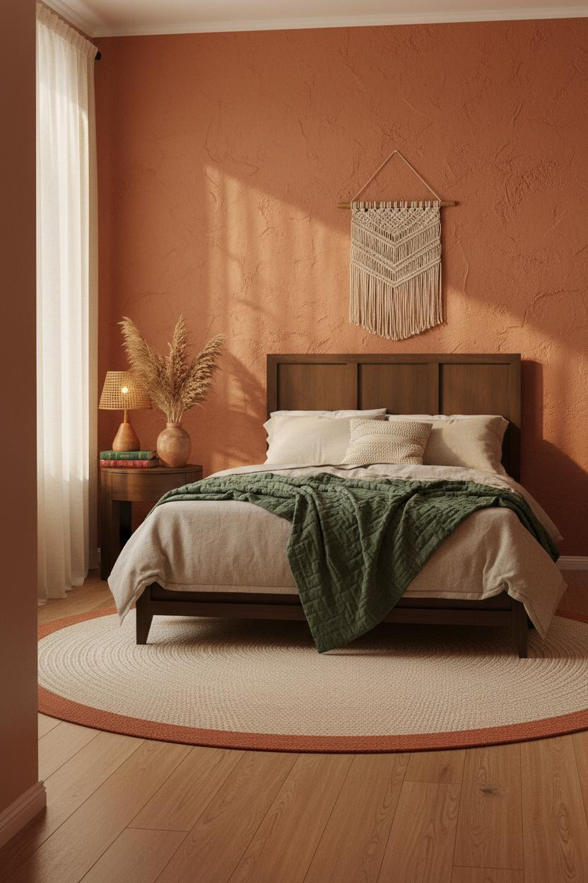 Cozy Colorful Bedroom Terracotta Accent
