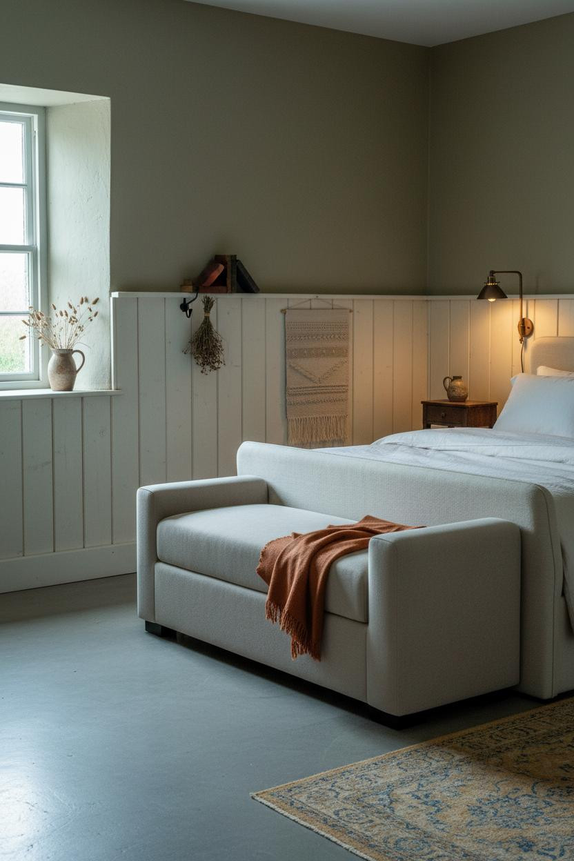 Cozy Cottage Bedroom Wainscoting Vintage Rug