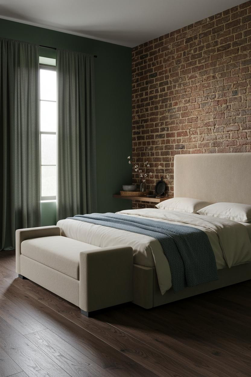 Cozy Country Bedroom Exposed Brick