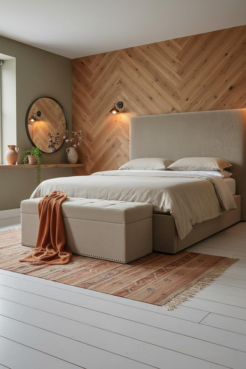 Cozy Country Bedroom Herringbone Wood